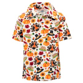 Unique Baby Boys Thanksgiving Pilgrim Turkey Polo Shirt (7Y, White)