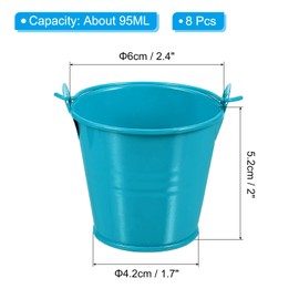 PATIKIL 2.4"x2" Small Metal Buckets with Handle, 8 Pcs Mini Galvanized Bucket Colorful Easter Buckets for Crafts Party Favors Decoration, Lake Blue