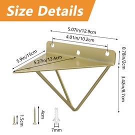 Morobor Hairpin Triangle Shelf Brackets,2pcs Shelf Brackets Metal Hairpin Brackets, Shelves Heavy Duty Support Triangle Decorative Metal Shelf Brackets with Screws (Gold)