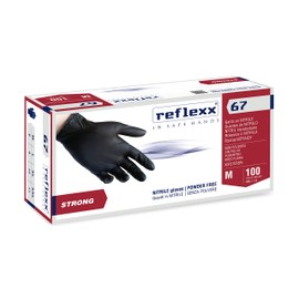 Reflexx R67/L Powder free nitrile gloves gr 5.5, Size Large, Black (Pack of 100)