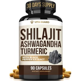Himalayan Shilajit + Ashwagandha & Turmeric - 1610mg | Vegan Capsules with Fulvic Acid, 95% Curcuminoids & Black Pepper | Joint, Mood & Immune Support | 90 Count
