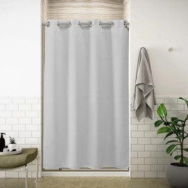 River Dream Stall Waffle Weave Shower Curtain with Snap-in Liner,Cotton Blend Fabric Heavy Duty,No Hooks Needed Shower Curtain for Bathroom,Hotel Quality Shower Curtain Set,Grey,54x80 inches