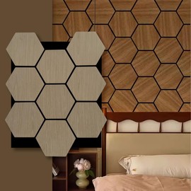 4 PCs Hexagon Acoustic Wood Wall Panels Soundproof Wall Panels for Recording Studio,Living Room,Bedroom,Kitchen & Offices,32.3 x26.8 x0.4 Inches(Natural)