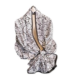 LumiSyne Silk Scarf Women's Colourful Flowers Printed Artistic Oil Painting Pattern Satin Long Scarf Sun Cream Stole Lightweight Warm Neckerchiefs Shoulder Scarf All Year Round, Black White Roses