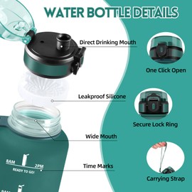 HoneyHolly Water Bottle, Motivational and Leak-Proof, 1.5 L, Water Bottle, Time Marking, Sports Water Bottle, Reusable, Water Bottle for Gym, Work, Camping, Hiking