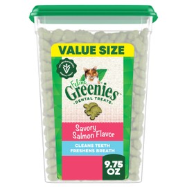 Greenies Feline Veterinarian-Recommended Adult Natural Dental Cat Treats, Savory Salmon Flavor, 9.75 oz. Tub