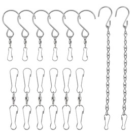 FHUIEWRY 12 Pcs Swivel Hooks Clips 2 Styles Stainless Steel 360 Degree Hooks Clips with 2 Pcs 9.5 Inches Hanging Chains for Bird Feeders Solar Light Plants Flower Pots with Storage Box