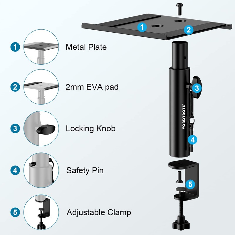Vondynote Set of 2 Studio Monitor Stands Desktop Clamp Speaker