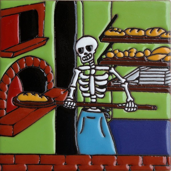 Fine Crafts Imports 6x6 The Baker. Day-of-The-Dead Clay Tile