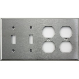 Brushed Satin Stainless Steel 4 Gang Wall Plate - 2 Toggle 2 Duplex Outlets