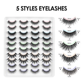 False Eyelashes 3D Artificial Eyelashes Natural Fake Lashes 5 Different Styles 20 Pairs Reusable Soft Natural Eyelashes Long Thick Dramatic and Short Mink Eyelashes by Glowing win