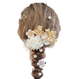 Lomeri N21 Hair Ornament, Pinch Craft, Crepe, Coming-of-age Ceremony, Graduation Ceremony, Wedding, Long Sleeve N21 (White Gold)