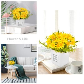 AIFUSI Artificial Flowers, Daisy Flower with Vase Silky Artificial Daisies Bouquet Fake Plant Bonsai for Home Office Wedding Decoration, Table Centerpieces Arrangement, Windowsill Decor