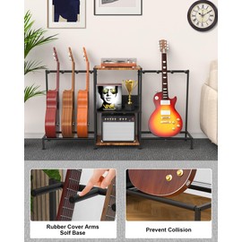 LIFXIZE Guitar Stand for Acoustic Multiple Guitars Holder with 3-tier Storage Shelf, Guitars Display Rack Guitar Amp Accessories with Soft-Padded Protect Multi Guitar Stand for Home Studio Music Room