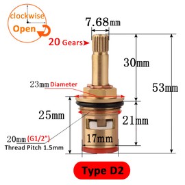 Faucet Ceramic Stem Cartridge Valve, G1/2" Brass Tap Ceramic Disc Cartridge Replacement for Bothroom Kitchen (Type D2- H53mm)