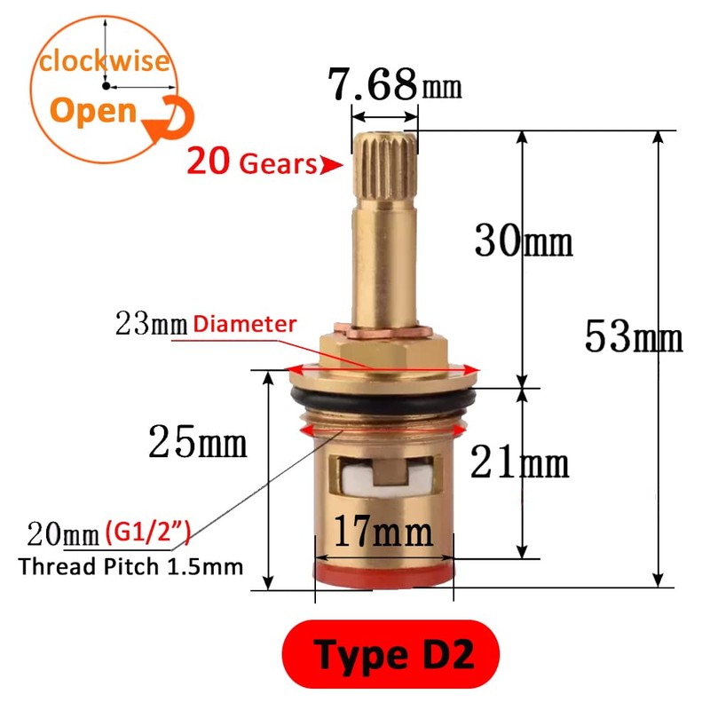Faucet Ceramic Stem Cartridge Valve, G1/2" Brass Tap Ceramic Disc
