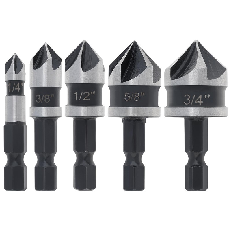 ChgImposs 5PCS Countersink Drill Bit Set, 1/4 Inch Hex Shank