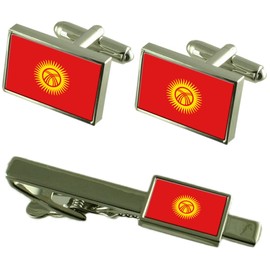 Kyrgyzstan Flag Cufflinks Ties Matching Same Fabric Box Set