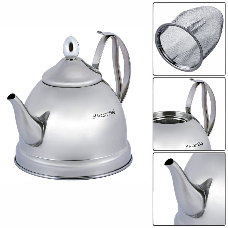 1 Litre Teapot with Tea Strainer Insert Stainless Steel Premium