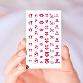 Brides Maid Red Nail Decals Stickers Art Designs Earrings Jewelry Bachelorette Party Nail Decorations Wedding Accessories Party Gifts (Clear Vinyl - Cut, Peel, & Stick)
