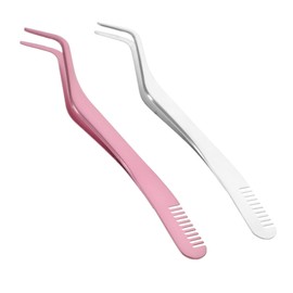 Gatuida 2pcs Professional Eyelash Tool Stainless Steel Convenient Lash Tweezers with Comb for Easy Application Fake Eyelashes Small and Portable for Women