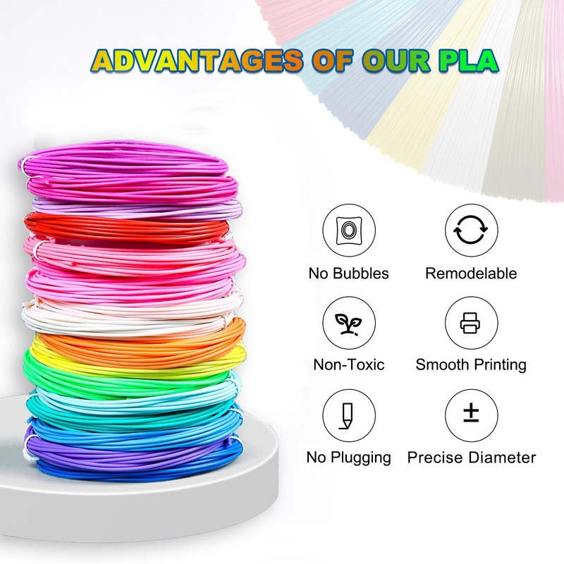 Yungden 3D Pen Filament Refills, 30 Colors 1.75mm PLA 3D
