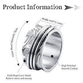 OIDEA Women's Fidget Anxiety Ring: Vintage Anti-Stress Anxiety Silver Women's Ring Stainless Steel Rotating Anxiety Ring Against Anxiety Band Ring for Stress Management Gift for Women Girlfriend Ring