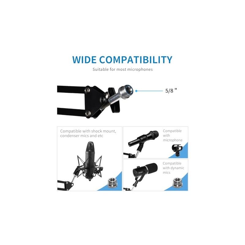 FEELWORLD AMS1 Micrófono Boom Arm, ajustable Mic Arm Stand con