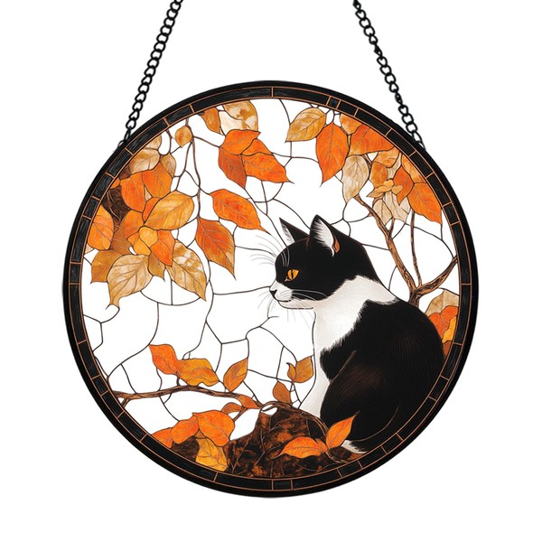 Xuoxeji Black Cat Stained Glass Window Hanging, 20cm/7.87in Black Cat