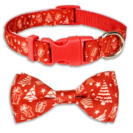 Christmas Dog Collar and Bow Tie Set - Adjustable Festive Red Pet Collar with Holiday Patterns, Perfect for Small to Medium Dogs, Christmas Party Pet Decoration Gift