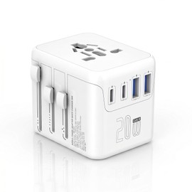 Refined Living Travel Adapter Worldwide, Universal Travel Plug with 2 USB A and 2 USB C, International Socket Adapter, Universal Adapter for England, USA, Japan, Thailand, Australia, Ideal for Travel
