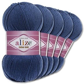 Wohnkult Alize 5 x 100 g Cotton Gold Premium Wool | 39 Colours Summer Wool Yarn Knitting Amigurumi (279 | Midnight Blue)