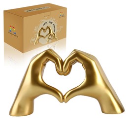 loveparadise Gold Decor,Heart Hands Sculpture for Living Room Decor,Love Finger Modern Statue for Boho Wedding Decorations,Sculptures Home Decor for Shelves