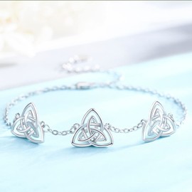 KINGWHYTE Celtic Bracelet 925 Sterling Silver Celtic Knot Bracelet Adjustable Chain Irish Celtic Bracelets Jewellery Birthday Christmas Gifts for Women