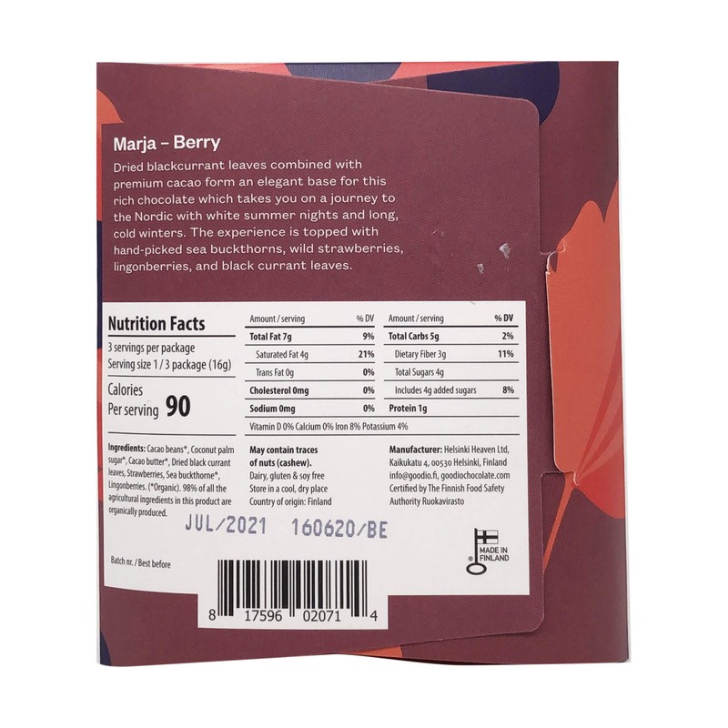 Goodio Chocolate Bar, Berry Nordic 71%, Vegan, Gluten- free, 1.7