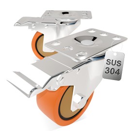QXYJLCN 3 Inch 304 Stainless Steel Caster Wheels with Brake, Set of 2, 360° Swivel Rust-Resistant Industrial Casters for Kitchen, Restaurant, Lab, Hospital, Furniture, Workbench