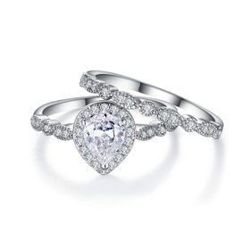 Ever Faith Wedding Bridal Ring for Women, Cubic Zirconia Teardrop Promise Engagement Ring Set Size S