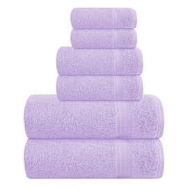 MyOwn 6 Piece Towel Set, 100% Combed Cotton - 2 Bath Towels, 2 Hand Towels, 2 Wash Cloths - 500 GSM Luxury Hotel Quality Ultra Soft Highly Absorbent Towel Set for Bathroom - Purple