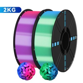KELEIDI dual color and three color 3D printing consumables PLA silk filament, 1.75mm, color printing, high precision, strong toughness, neat wiring, 1000g * 2 (4.4 pounds) 2kg, suitable for most FDM printers (2PCS):_Red blue+Blue green