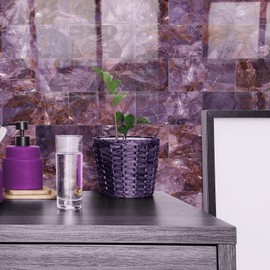 16-Pack Peel and Stick Backsplash Marble Wall Tiles, Waterproof 4" x 8" Glossy Imitation Fantasy Purple Marble, PVC Shower Wall Panels for Interior Wall Decor; Tile for Kitchen, Bathroom & Fireplace