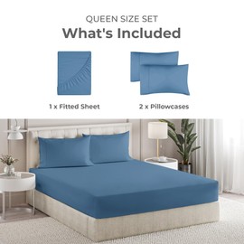 Sleepy Town Queen Size Bed Sheets - 3 Piece - NO Flat Sheet Included - Queen Sheet Set - Soft, Comfy & Cooling - Easy Care - Wrinkle & Fade Free - Brushed Microfiber - Deep Pocket Sheets (Denim Blue)