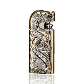 WJMTXAZH Carving Dragon Antique Lighter, Cool Vintage Metal Lighters, Torch Lighters Butane Refillable, Unique Lighters Gifts for Men, for Candle Camping(NO Butane Fuel) (#6)