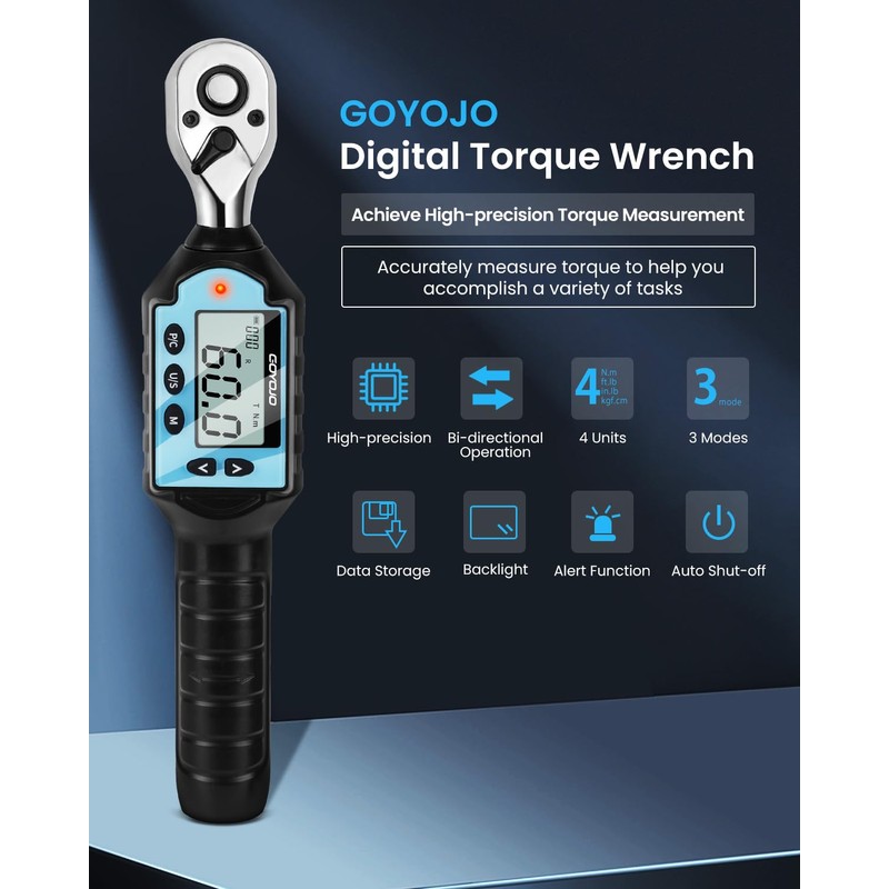 GOYOJO Digital Torque Wrench, High-Precision 3/8" Drive with Buzzer &