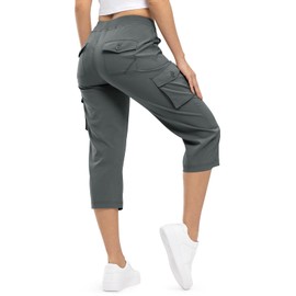 TBMPOY Womens Cargo Capris Hiking Lightweight Pants 6 Pockets Quick Dry Casual Outdoor Trip Loose Shorts Cropped Cotton Dark Grey XXXL