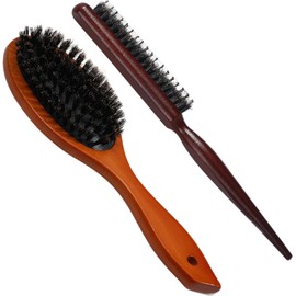 Anti Static Quiff Roller Hair Brush, 2Pcs Slick Back Brush Boar Bristle Hairbrush,Wooden Bristle Hair Brush Boar Bristle Brush Slick Back Hairbrush for Women or Men