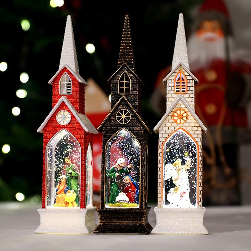 Christmas Church Wind Lantern Light Decorative Christmas Lamp Ornament for