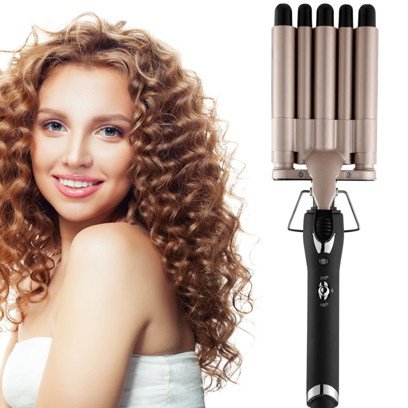 Hair Crimper Iron 5 Barrel Curling Iron Wand, 0.6 Inch