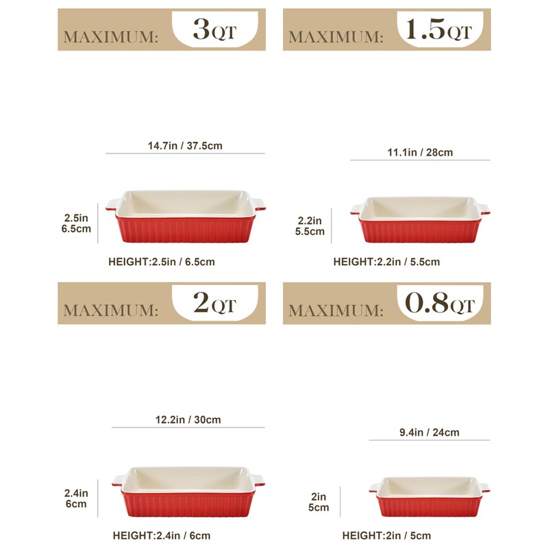 Bakeware Set of 4, MALACASA Porcelain Baking Pans Set for