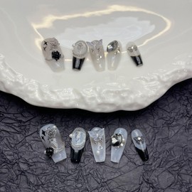 【YN.SELECTION】handmade Press on nails，coffin press on nails short，10 pcs fake nails with designs Diamond，Using high hardness nails press ons，reusable false nails★Jelly glue version★Stars butterfly(M)