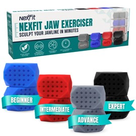 NexFit Jaw Exerciser for Men & Women – 4-Level Resistance Jaw Trainer for Men & Women – Food-Grade Silicone Double Chin Reducer – 8 Piece Kit with Carry Cases – Compact Mewing Jawline Shaper for Women